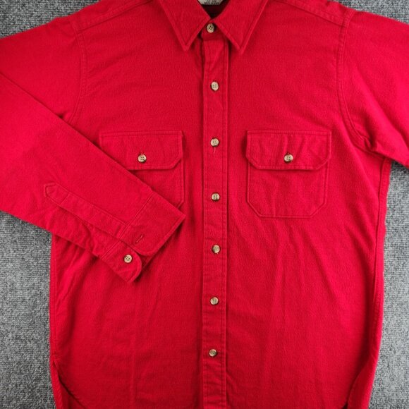 VTG Woolrich Chamois Flannel USA Made Button Up Shirt Red Large Cotton Point - Picture 2 of 16